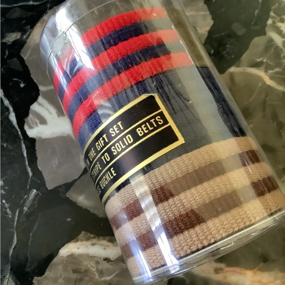 NWOT vintage men’s set of 3 interchangeable web brass tip brass buckle belts - Picture 2 of 5